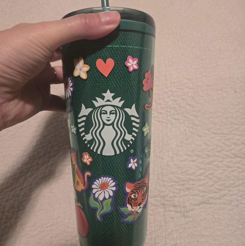 Starbucks Green Tumbler with Starbucks Stickers